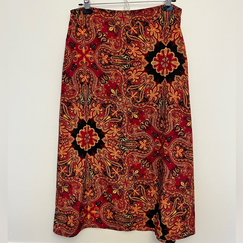 Vintage Boho Print Midi Skirt, Size 12P
